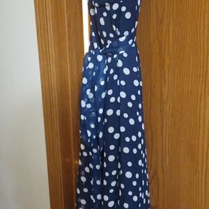 Elegant Navy Polka Dot Dress